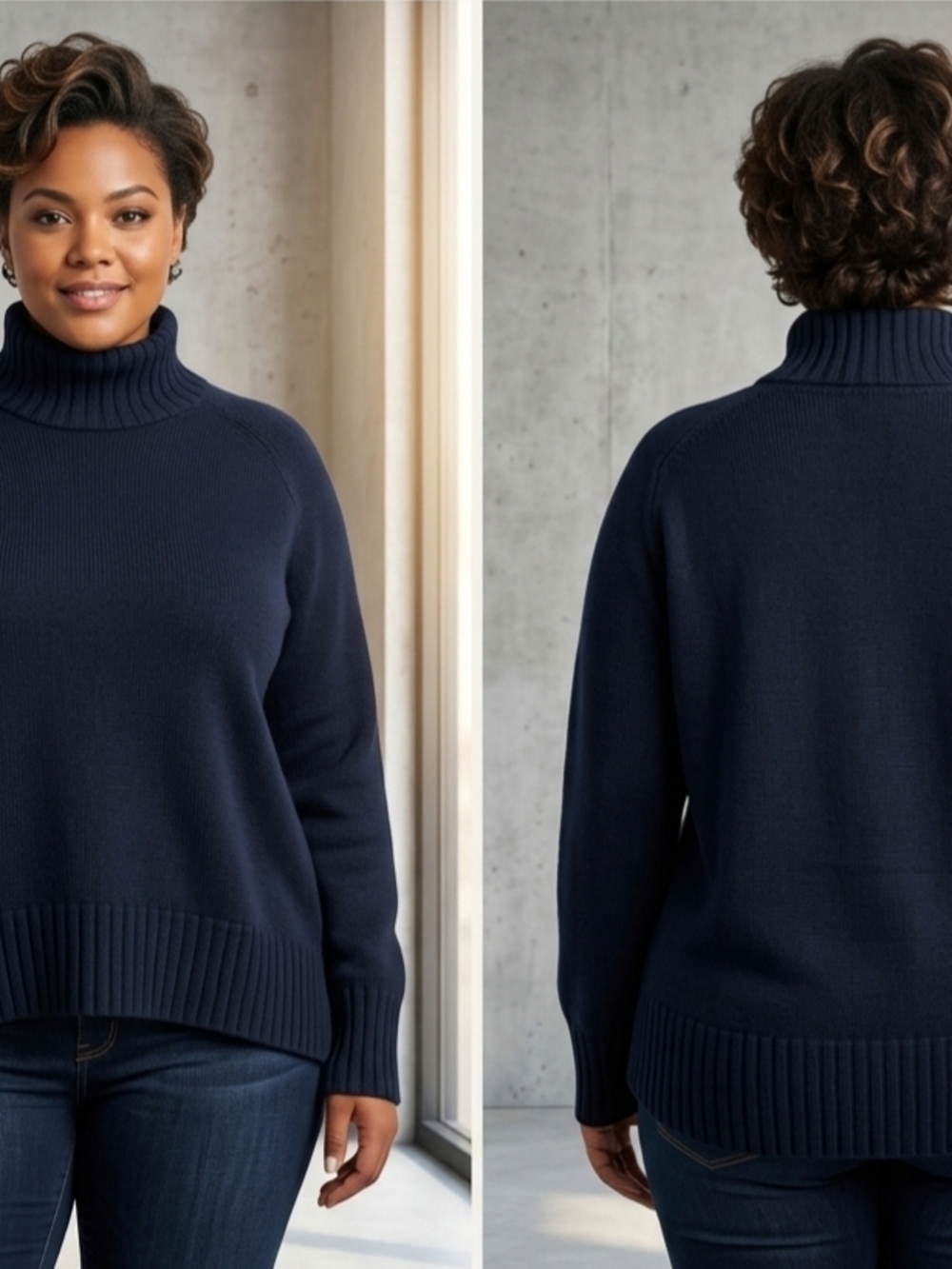 Commense Navy Ribbed Turtleneck Sweater